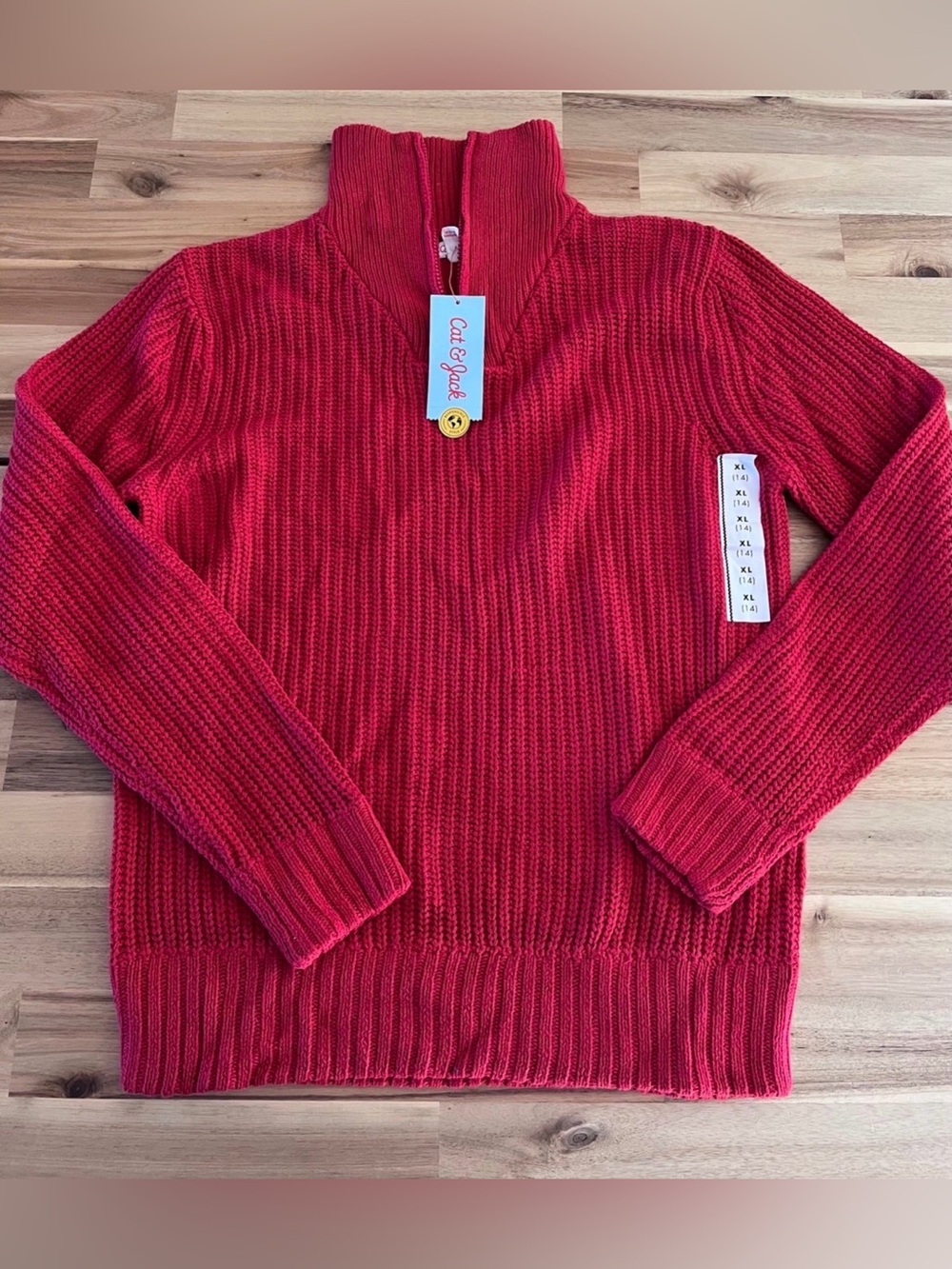NWT Cat & Jack Boys' Quarter Zip Pullover Sweater 14